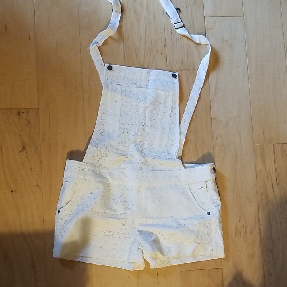 Indigo Rein White Lace Overall Shorts